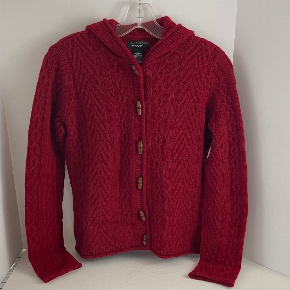 Skyr Red Women's Cable Knit Cardigan with Hood